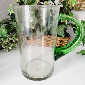 Pitcher Mexican Hand Made and Blown Glass Green and clear Jug Vintag Made Mexico
